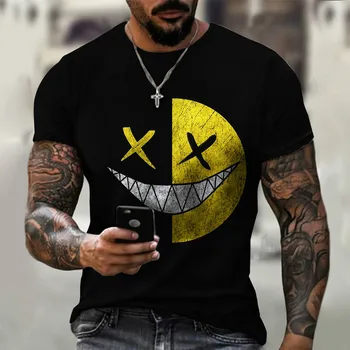 Pánske 3D vytlačené T-shirt legrační tvár smiley hip-hop vytlačené na krátke puzdre tričko nadrozmerné ulici športové priedušná nový štýl 2021 4