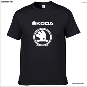 Pánske Krátke Rukáv Škoda Auto Logo T-shirt Lete bežné mužské jednofarebné Bavlnené tričká Módne Hip Hop Harajuku Mužov Oblečenie