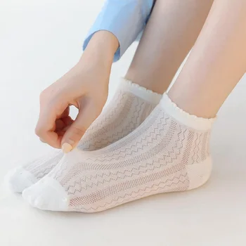 Solid White Black Bavlna dámske Ponožky Letné Tenké Duté Von Krátke Ponožky Mäkké Priedušné Harajuku Japonský Kawaii Roztomilé Ponožky