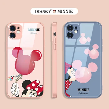 Minnie Apple pre IPhone 13 / 11 / 12 Pro Max Prípade X / XS / Xr / XsMax Iphone 8 7Plus Disney Iquid Sklo Telefón Casev Funda Shell