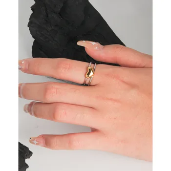 F. I. N. S Vrstvami Line Zlato Lásky Srdce S925 Mincový Striebro Krúžok Svadobné ukazovák Prstene pre Ženy Minimalistický Jemné Šperky