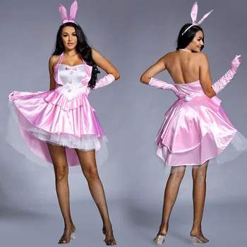 Umorden Žien 3 Ks Sexy Kostým Bunny Dievča Smoking Chvosty Halloween Klubu Strany Efektné Šaty Plus Veľkosť Ružová 4