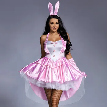 Umorden Žien 3 Ks Sexy Kostým Bunny Dievča Smoking Chvosty Halloween Klubu Strany Efektné Šaty Plus Veľkosť Ružová 5