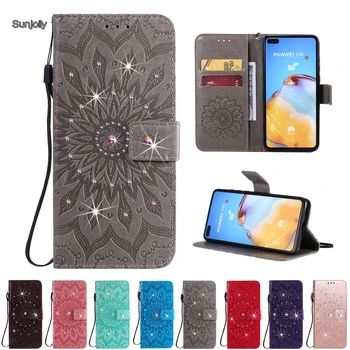 Sunjolly Drahokamu Telefón puzdro pre Samsung Galaxy Note 8 5 4 3 A71 A51 5G Sun Flower Flip Wallet PU Kožené Prípadoch Kryt coque