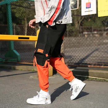 2021 Nové Harajuku Bavlna Multi-Vrecká Safari Štýl Móda Cargo Nohavice Muži Jeseň Hip Hop Streetwear Bežné Elastické Nohavice