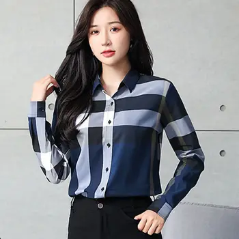Kockované košele dámske dlhé rukávy kórejská verzia nové vnútorné a vonkajšie nosenie all-zápas zostrojenia tričko tričko klesnutie