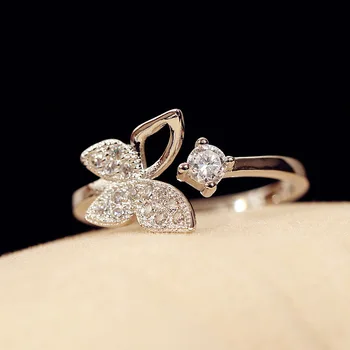 925 Sterling Silver Luxusné Crystal Motýľ Prstene pre Ženy, Šperky, Módne Otvorte Nastaviteľné Prst Prsteň