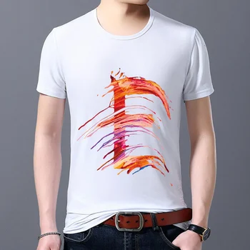 Oblečenie pre mužov Jednoduché T-shirt Tlače 26 anglickej Abecedy Série B Letter Tlač Maľovať O-krku Bežné Prímestských Slim Soft Top 5