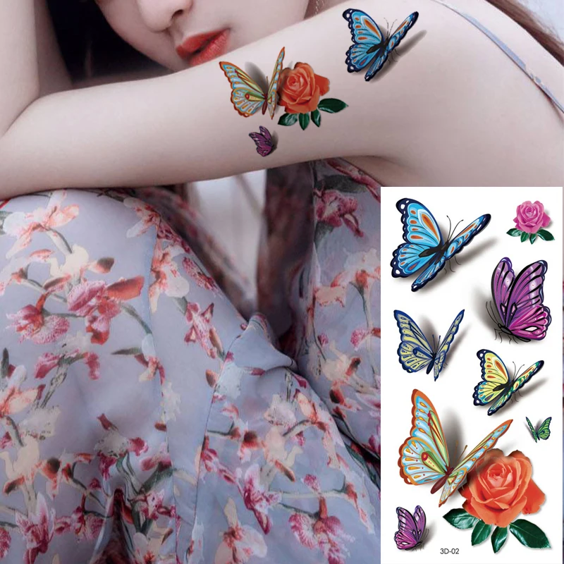 10Pcs Krása Kvetu Nepremokavé Dočasné Tetovanie Nálepky Rose Motýľ Pierko Flash Body Art Rameno Falošné Rukáv Ženy Tetovanie 4