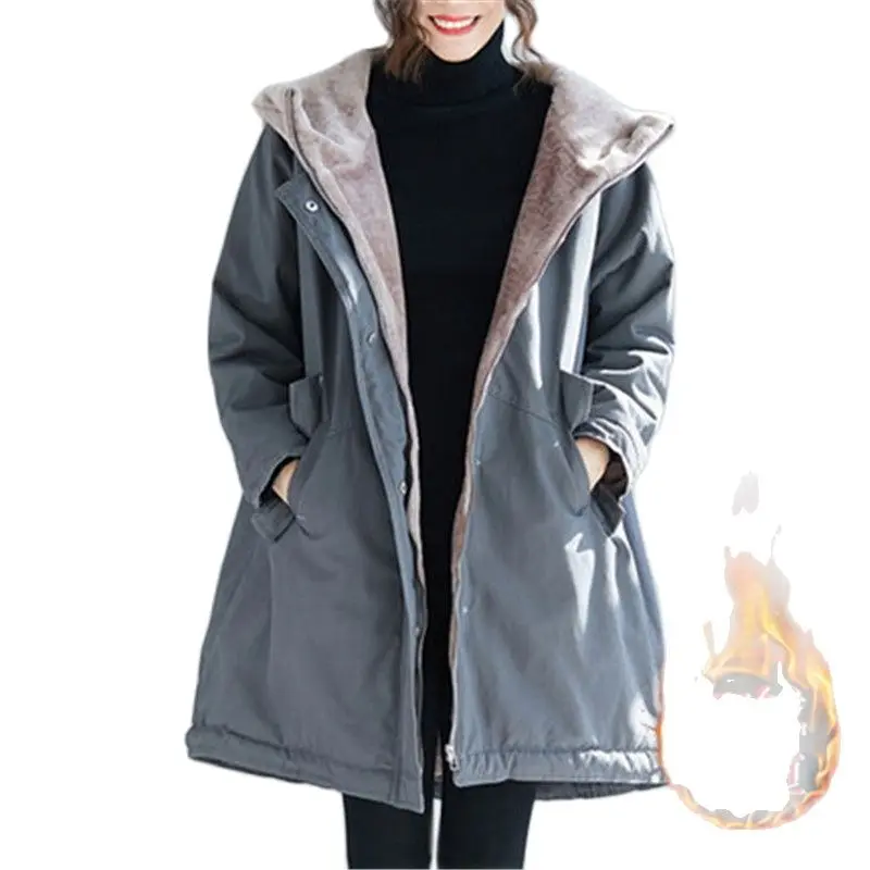 2022 Nové Módne Veľké Veľkosti Jeseň Zimné Kabáty Oblečenie pre Ženy Plus Velvet Bunda Voľné Kapucňou Dlho Parkas Zvrchníky N1160 4