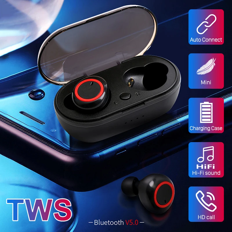 5.0 TWS Slúchadlá Bluetooth Bezdrôtové Slúchadlá Slúchadlá Slúchadlá Stereo Gaming Headset s Nabíjanie Prípade Vhodné pre Všetky Telefóny 4