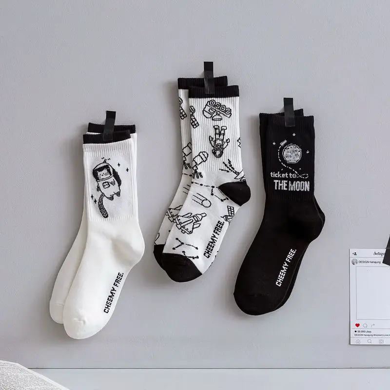 Instime 2020 Nové Jeseň Čierne a Biele Športové Ženy Ponožky Bavlna Roztomilý Zimné Ponožky Ženy Kawaii 4