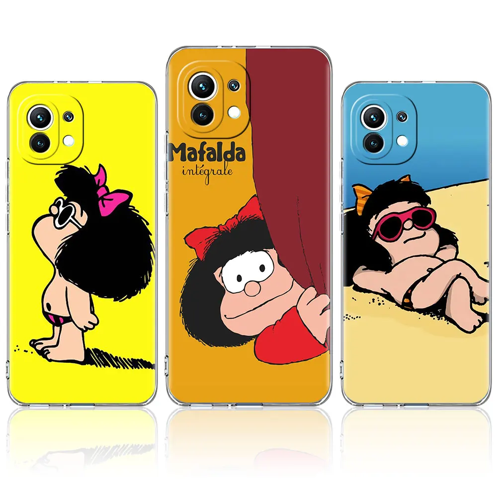 Jasné Kryt Pre Xiao Redmi Poznámka 10 9 Pro 9S 7 9C 8 2021 8T 9A 7A 6A Shockproof Mäkké Silikónové Telefón Prípade Cartoon Mafalda Dievča 4