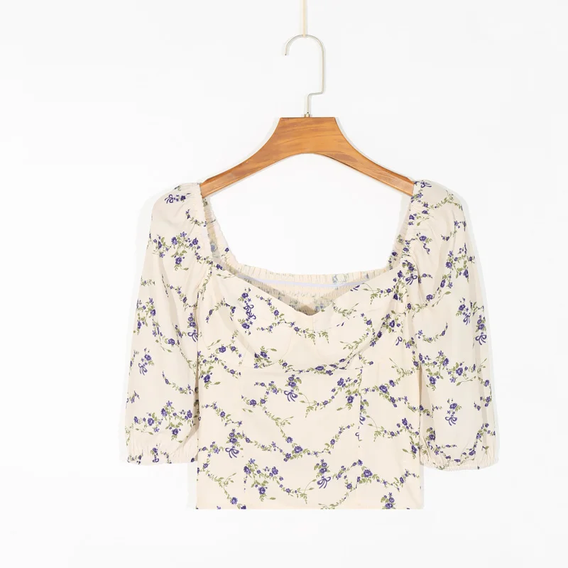 Letné dámske tričko bežné kvetov vytlačené slim tričko 4