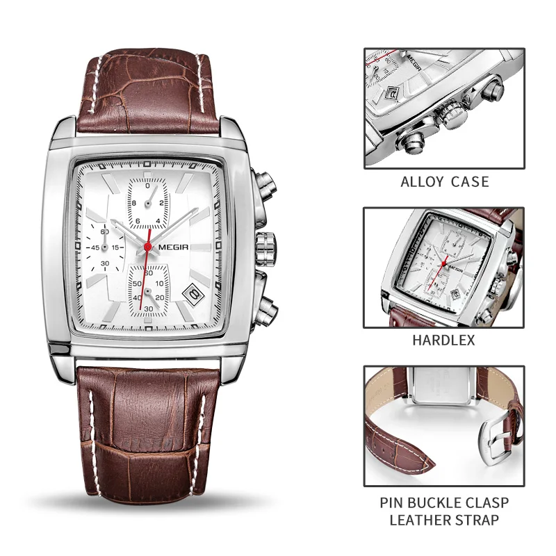MEGIR Quartz Chronograf Hodinky Pánske Hodinky Top Značky Luxusné Kožené Svetelný Vojenské Náramkové hodinky Mužov Hodiny Relogio Masculino 4