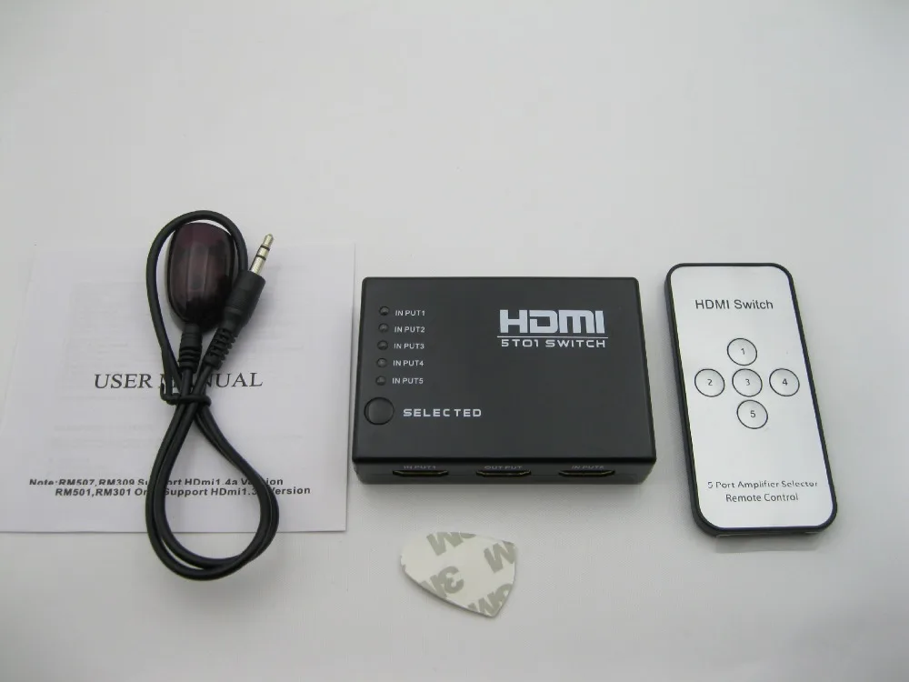 Mini 5 Port kompatibilný s HDMI Prepínač 5x1 Prepínač 5 v 1 Splitter kompatibilný s HDMI Port pre HDTV 1080P Video s Diaľkovým ovládaním 4