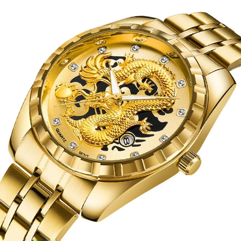 Nové pánske Hodinky, Luxusné Značky Dragon Pánske Quartz Hodinky Muž Hodiny Nehrdzavejúcej Ocele Pánske Šaty náramkové hodinky Relogio Masculino 4