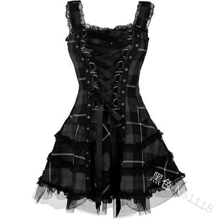 Plus veľkosť Ženy Šaty Gothic, Vintage Čipky Letné šaty Tmavé Lolita kostým steampunk Mini cosplay šaty Halloween NOVÝ oblek 4