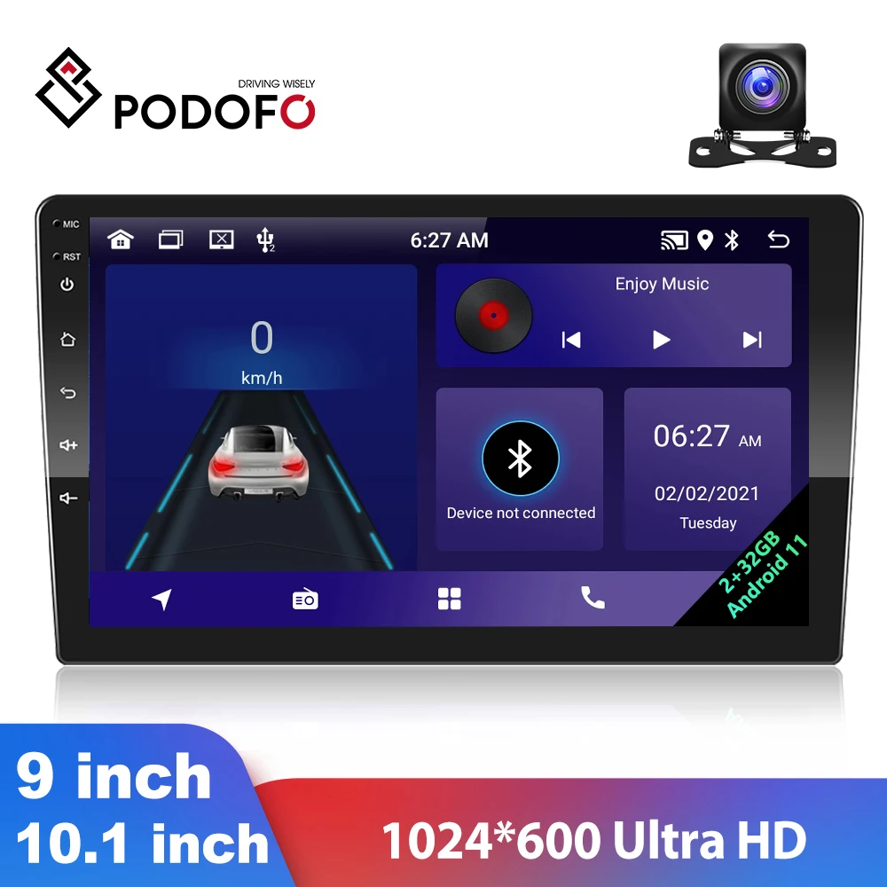 Podofo autorádia 2G+32 G Android 11 WIFI GPS AHD Bluetooth Stereo Prijímač, 7/9/10.1 Palec 2 Din Autoradio Auto Multimediálny Prehrávač 4