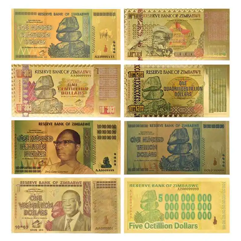 Zimbabwe $Z100 Bilióna Eur/100 Quintrillion/5 Octillion/100 Decillion Dolár Zlatej Fólie Bankoviek Replika Papierové Peniaze Business Darček 4