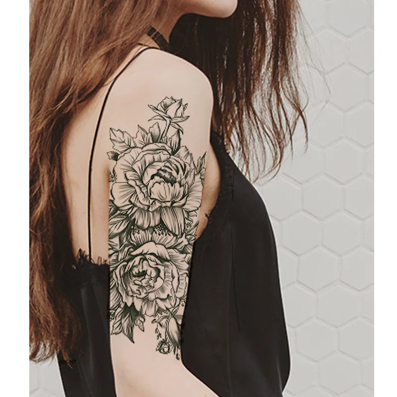 Čierny Kvet Body Art Nepremokavé Dočasné Tetovanie Sexy Stehna A Ramena Tetovanie Ruže Pre Ženy Flash Tetovanie Nálepky 4