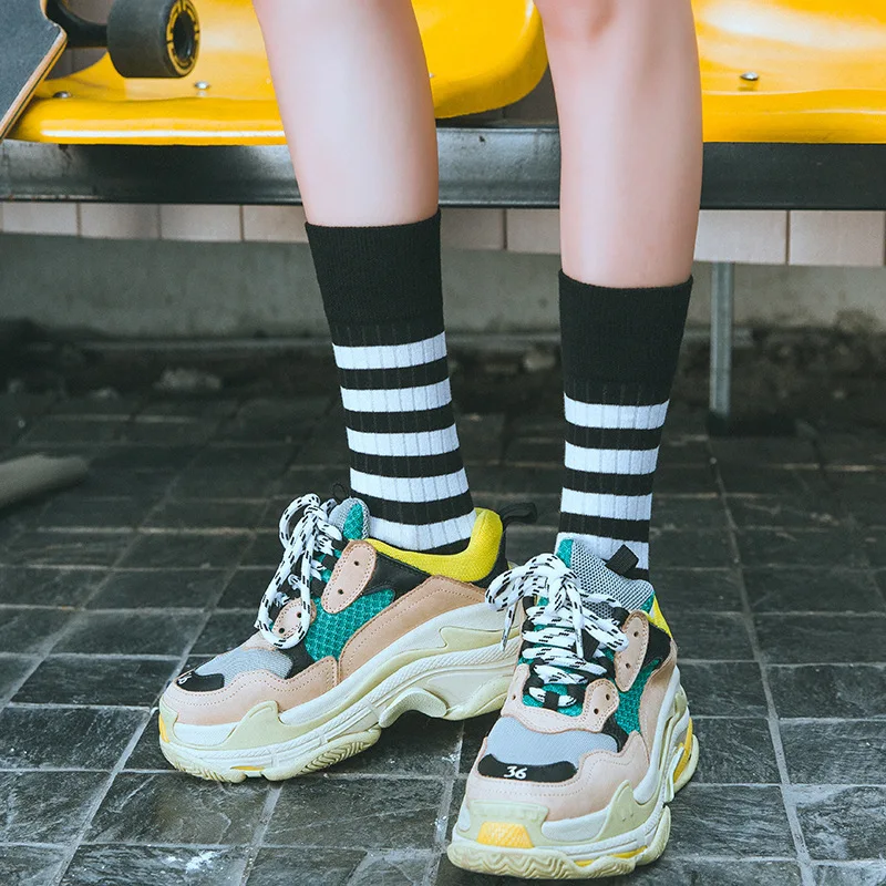Ženy, Prekladané Potlačené Bavlnené Ponožky Harajuku Módne Vysokej Kvality Novinka Zábavné Bežné Happy Street, Skate Ponožky Jeseň Zima 4