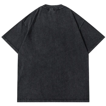 Hip Hop Nadrozmerná Umyté T-Shirt Streetwear Harajuku Vintage Retro Kostra Vytlačený T Shirt Mužov Lete Krátky Rukáv Topy 2