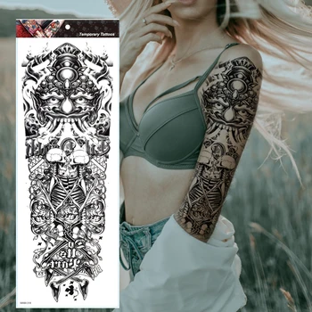 Veľké Arm Tattoo Rukáv Krídlo Kvet Nepremokavé Dočasné Tetovanie Nálepky Ruže Mužov Plný Lebky Totem Tetovanie 0