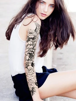 Veľké Arm Tattoo Rukáv Krídlo Kvet Nepremokavé Dočasné Tetovanie Nálepky Ruže Mužov Plný Lebky Totem Tetovanie 2