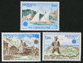 3ks/Nastaviť Nové Monako Post Pečiatka 1979 Vlak Plachetnici Gravírovanie Pečiatok MNH 0