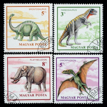 4Pcs/Set Maďarsko Post Pečiatky Dinosaura Pterosaur Tyrannosaurus Rex Používa Post Označené Poštových Známok na Zber