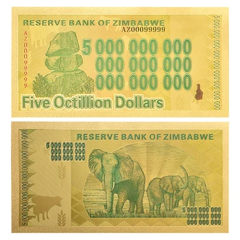 Zimbabwe $Z100 Bilióna Eur/100 Quintrillion/5 Octillion/100 Decillion Dolár Zlatej Fólie Bankoviek Replika Papierové Peniaze Business Darček 5