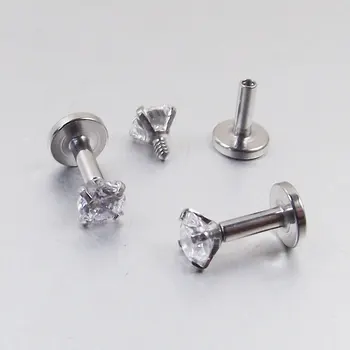 4 mm Dĺžka Nehrdzavejúcej Ocele Vnútorne Závitový Kolík Top Gem Labret piercing Pery Zirkón Kameň Tragus Ear Piercing Body Šperky 3