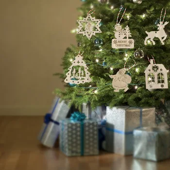 10Pcs Vianočný Stromček, Dekorácie, Závesné Drevené Prívesky Rustikálny Vianočné Dekoroch Surového Dreva Vyrezávané Remesiel Santa Sobov Navidad 5