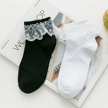 Ženy Harajuku Sladké Retro Čipky Krátke Ponožky Lolita Naberaný Prehrabať Bavlna Princezná Ponožky Dievčatá Mäkké Pohodlné Pevné Členkové Ponožky 5