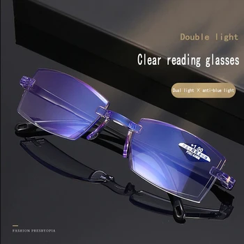 Dvojité Svetlo bez obrúčok Anti-modré Svetlo Okuliare na Čítanie Frameless Diamond Cut Okraji Presbyopia Okuliare Diopter +1,0 Až +4.0
