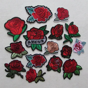 Hot predaj Železa-na Sew-na Škvrny Červenej Ruže Kvet Výšivky Motív Nášivka Ženy DIY Oblečenie Nálepky Svadobné Patch Ornament