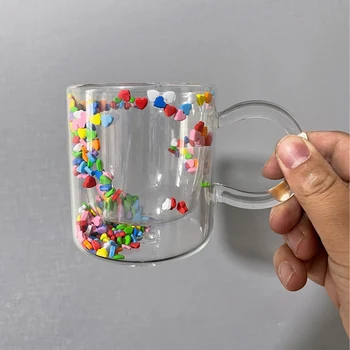 Láska Quicksand Dvojvrstvové Sklo s Rukoväť Roztomilý Malý Osviežujúci Drink Cup Transparentné Drinkware