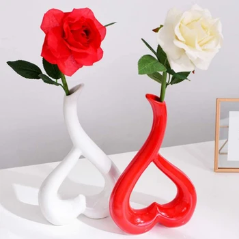 Kvetináč Domácnosti Farbou Srdca Tvar Vázy, Dekoratívne Artware pre Obývacia Izba Úrad Čierna Biela Červená