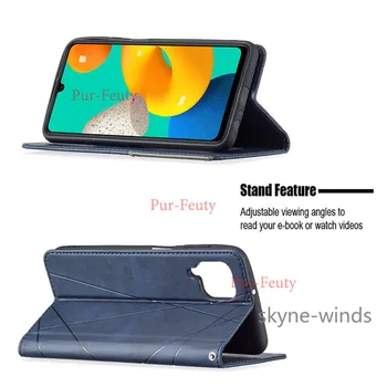 Hranolová vzor magnetické kožené puzdro Pre Samsung Galaxy M32 mobilný telefón majiteľa flip peňaženky kryt pre SM M 32 coque fundas