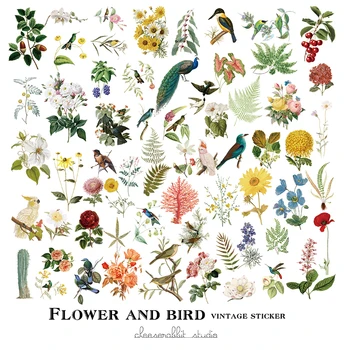 56pcs/veľa Kawaii Papiernictvo Nálepky Vintage kvety a vtáky ilustrácia kniha Plánovač Dekoratívne Nálepky Mobile