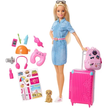 Pôvodné Barbie Cestovný Hračka Bábika Barbie Chelsea Cestovné Bábika S 10+ Príslušenstvo Dievčatá Narodeniny Hračka Darček FWV25 FWV20