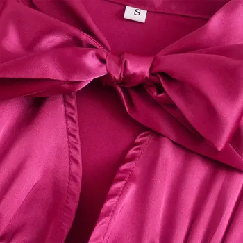 Ženy Blúzka 2021 Vintage Luk Rose Červené Jesenné Bundy Single-breasted Módne Dlhý Rukáv Ležérne Košele Žena Blusas Topy