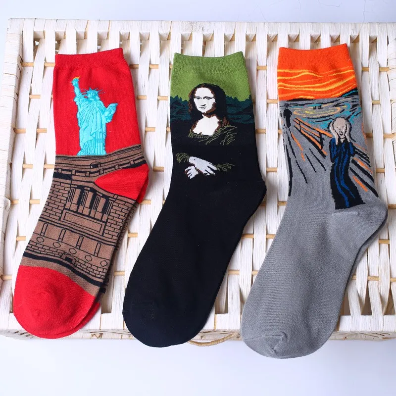 3D Retro Umenie ponožky Ženy Muži Zábavné Novosti, Hviezdna Noc Vintage Trubice šťastný Ponožky Pre Ženy Dlho Bavlna van gogh novosti ponožky 5