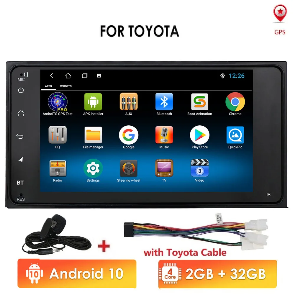 Auto Rádio Stereo Android 10 pre Toyota Prado Corolla Yaris Vios Camry Sequoia Auta GPS Navi 4-Core 7 Palcový 2 Din 2 USB WIFI Audio 5