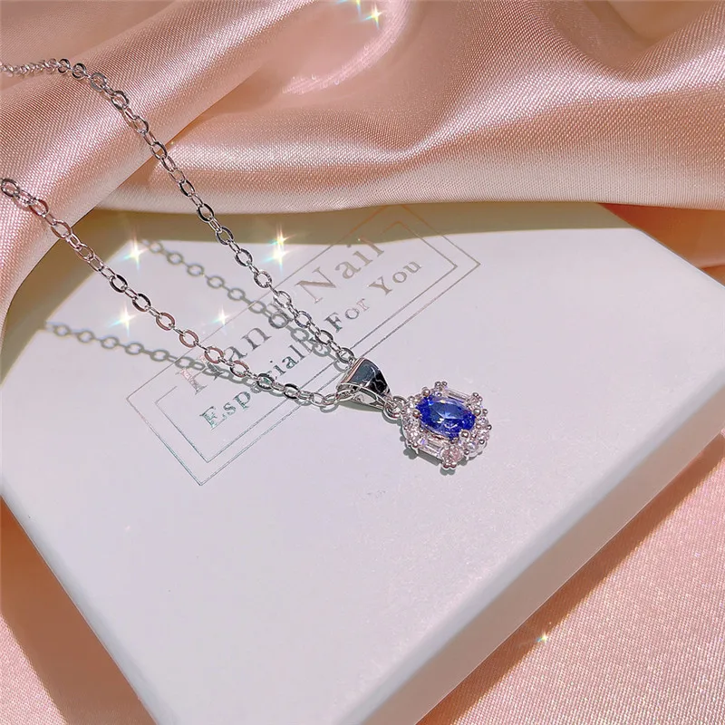CC Modrá Prívesok Náhrdelník pre Ženy, Jemné Šperky 925 Striebro, Doplnky Vytvorené Sapphire Náhrdelníky Nastaviť Darček CCN732 5
