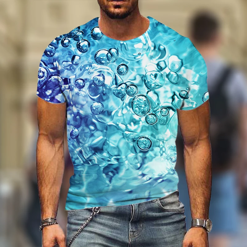 Dažďová kvapka T Shirt Mužov 3D Raindrop Grafické Tees Módne Krátky Rukáv Bežné Topy High Street Oblečenie najpredávanejších 5