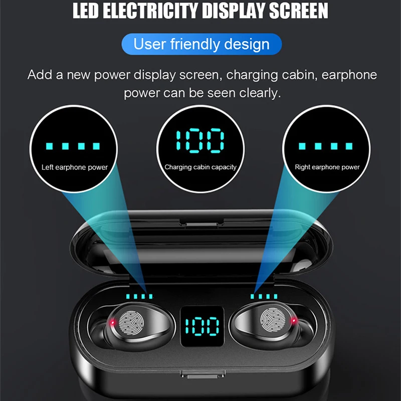 F9 Potlačením Hluku Športové Bezdrôtové Slúchadlá Bluetooth 5.0 Športové Slúchadlá Slúchadlá, LED Displej, Dotykové Ovládanie Slúchadiel 5