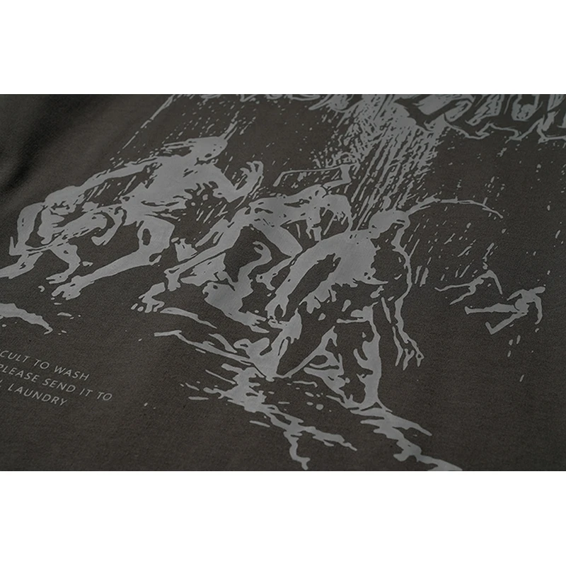 Hip Hop T-shirt Muž Gotický Streetwear Zombie Tlačiť T-shirt Jeseň 2021 Harajuku Bavlna Bežné Dlhý Rukáv T-shirt Čierna Košeľa 5