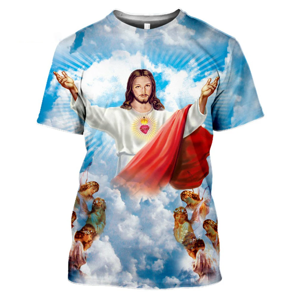 Letné Mužov Bežné Streetwear Harajuku Boh Cartoon 3D Vytlačené T-shirt Náboženské Krista Ježiša, T-shirt, Shirt 2021 5